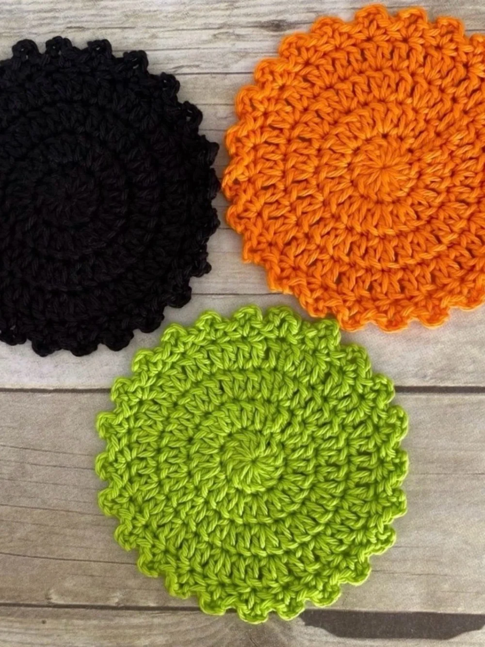 Bundle of 4 Crochet Doily 10 1/2 Inches & 5 1/2 inches Halloween Colors